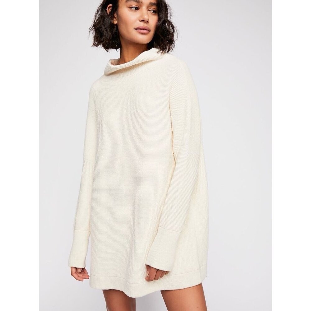 Free People Cream Oversized Turtleneck Sweater Tunic